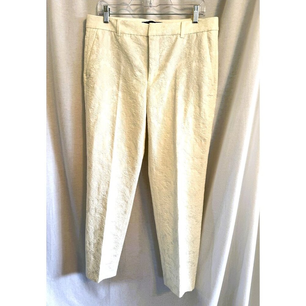 Zara Women's Off White on White Damask Slacks, Side/Back Pockets, Fr. Zip, Lge